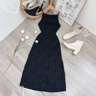 Đầm đen vải hoạ tiết - Chitchitstore