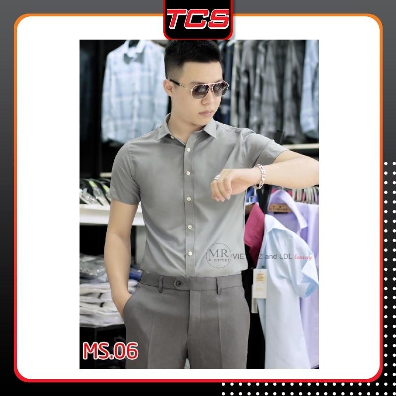 Áo sơ mi tay ngắn nam , sơ mi cổ vest tay lỡ, chất vải lụa mịn chống nhăn TCS nhiều màu