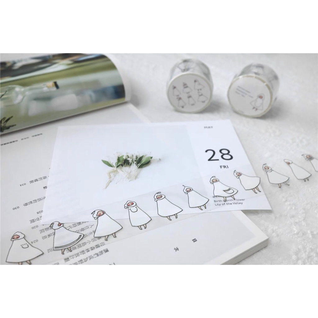 AM095 Cuộn washi Cô gái váy trắng - Chiết lẻ chu kỳ