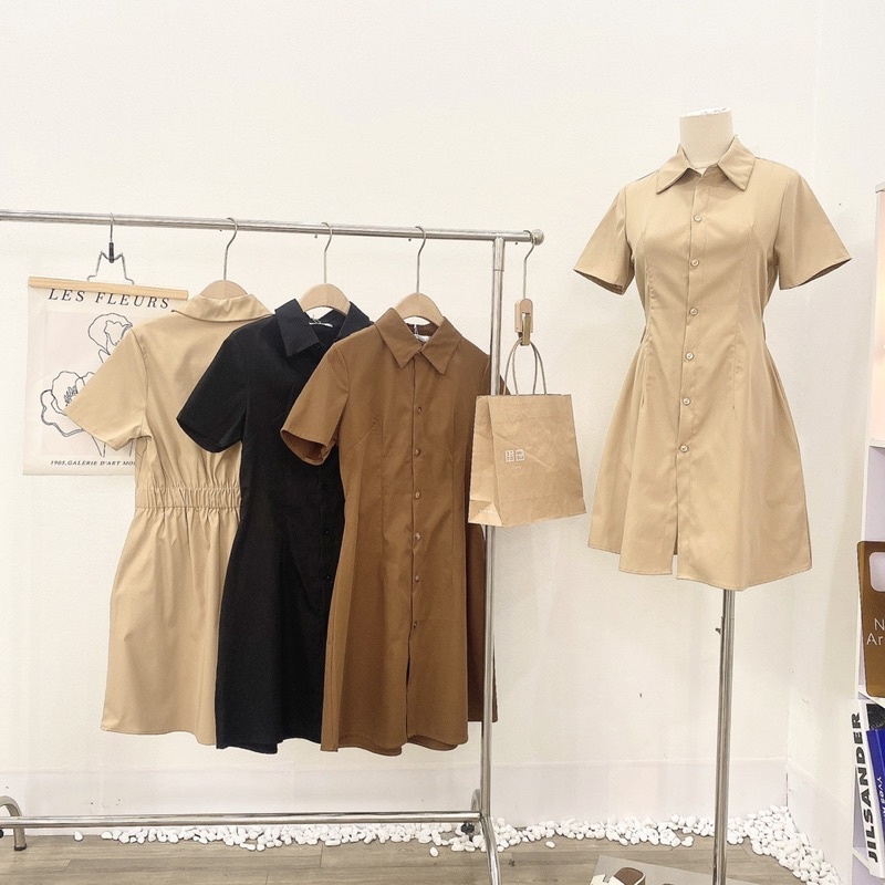 Váy Sơ mi Chất Kaki Chun Sau 3 Màu Basic