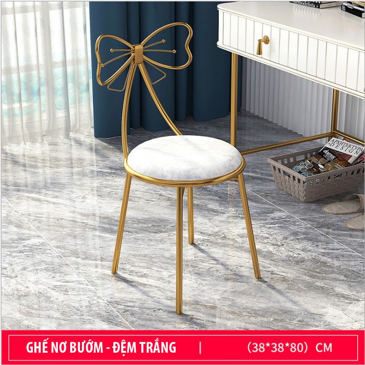 Ghế Bàn Trang Điểm Hình Nơ, Đôn Bàn Makeup Sang Trọng (Có Đệm)