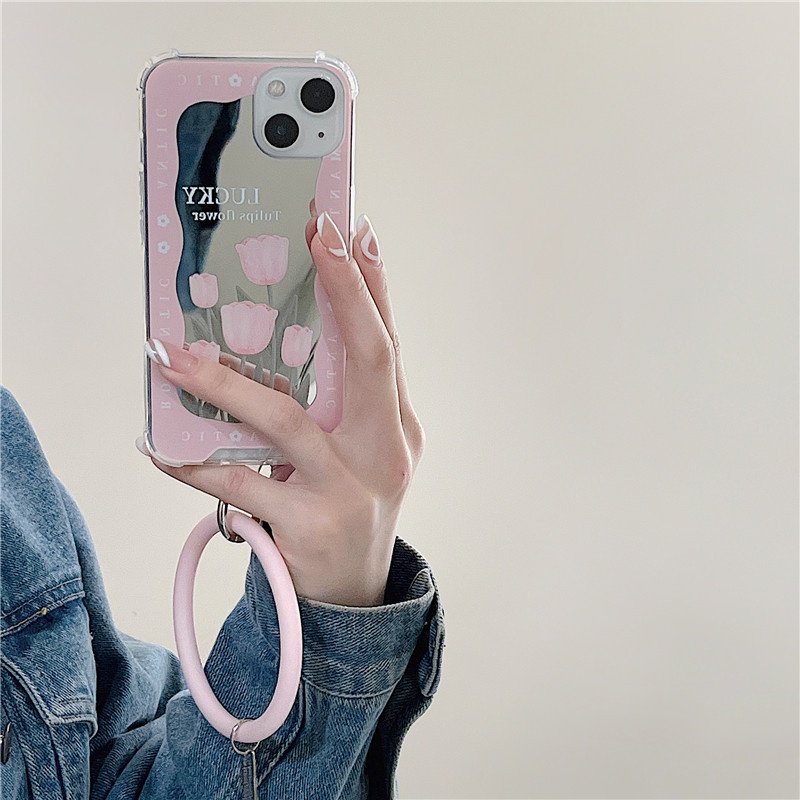 Ốp lưng iphone Ốp Điện Thoại Silicon Tráng Gương Họa Tiết Hoa Kèm Dây Đeo Cho iPhone12Pro 6 / 7 / 8 6Plus / X / XR / / Promax / 14 / 13 Dinuo case