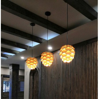 Đèn Gỗ thả trần trang trí quả thông - Đèn gỗ Decor trang trí nhà, quán xá phong cách Châu Âu - Tặng kèm bóng đèn 3W