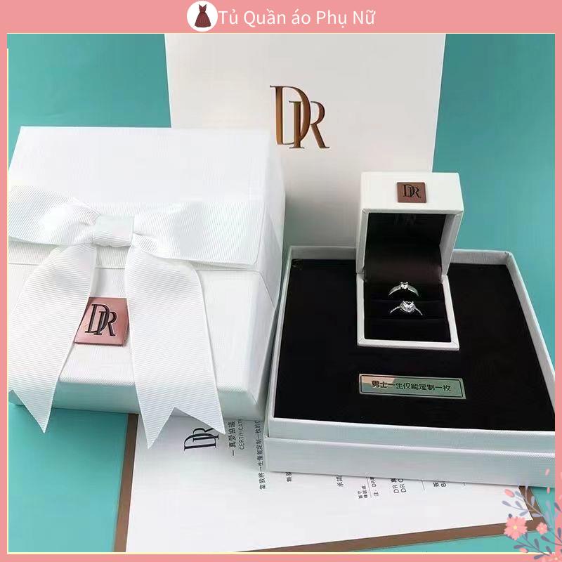 Nhẫn Kiểu Trung Quốc Mới DR Nhẫn Hở Mạ Bạc Đính Kim Cương Nhân Tạo Làm Quà Tặng Đám Cưới Cho Nam Và Nữ