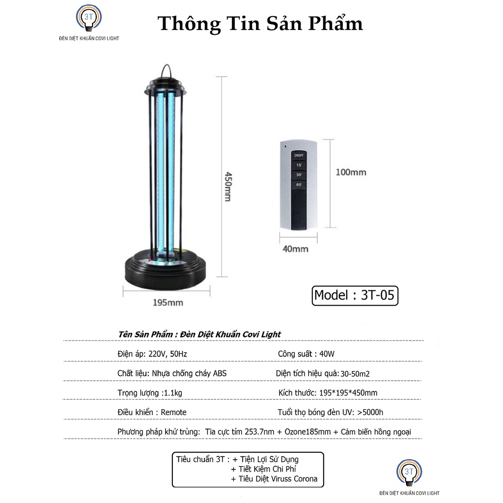 Đèn Tia Cực Tím Khử Trùng Diệt Khuẩn UV-C Covi Light