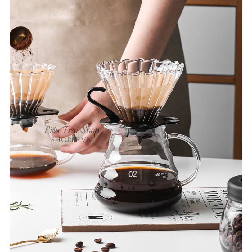 Bộ pha cafe giấy lọc pour over V60 thuỷ tinh drip brew