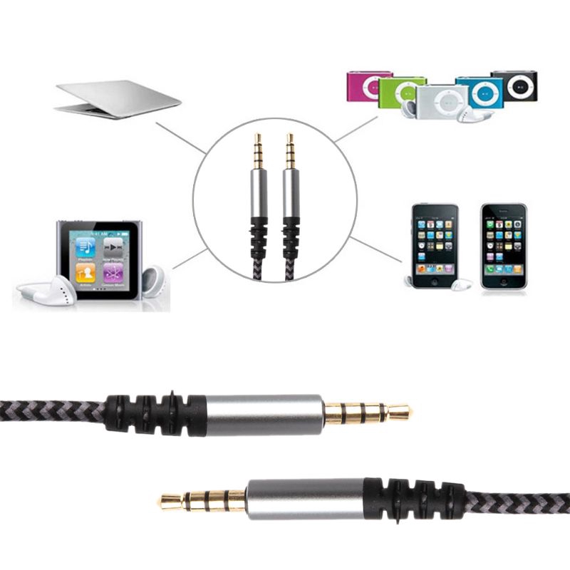 Dây cáp dạng bện 1.4m hai đầu jack 3.5mm có nút điều chỉnh âm lượng