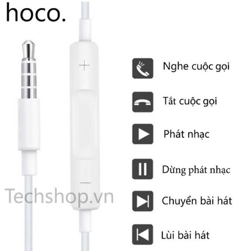 ✔HÀNG CHÍNH HÃNG✔TAI NGHE NHÉT TAI HOCO M1 CÓ MIC NHỰA TPE JACK 3.5MM-DÀI 1.2M-MÀU TRẮNG TIỆN DỤNG CHO IPHONE ANDROID