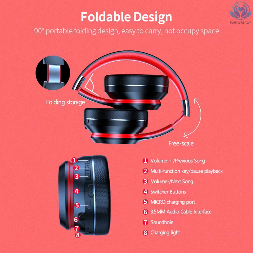 【enew】Lenovo HD200 Wireless BT Headset BT5.0 Noise-cancelling Stereo Headset Foldable Headphoe for Cellphone PC Laptop Red