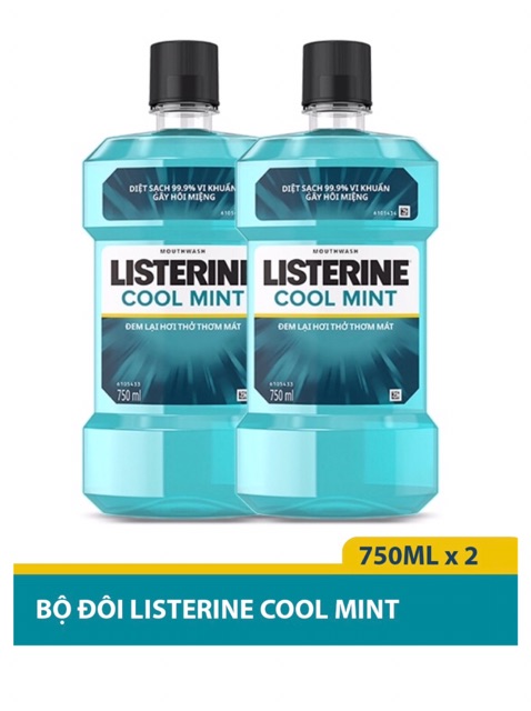 Nước súc miệng diệt khuẩn giữ hơi thở thơm mát Listerine Cool Mint 750ml/chai