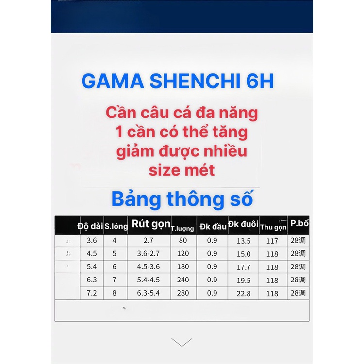 Cần câu đài câu đơn đa năng GAMA SHENCHI tăng giảm độ dài cần theo ý thích.