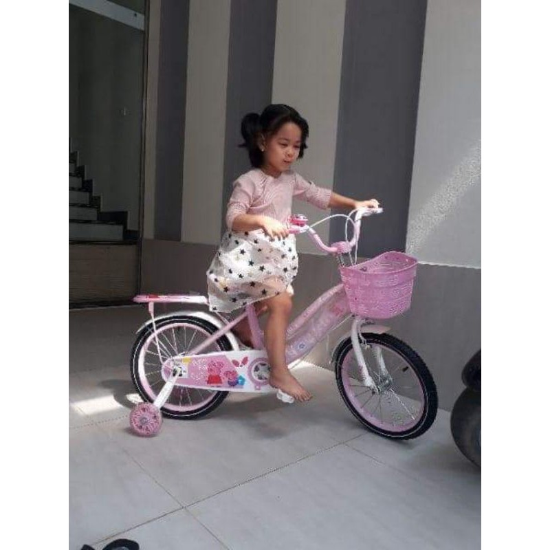 Xe đạp 2 khung cho bé gái hình heo peppa, hình bé gái... size 12, 14, 16 inch