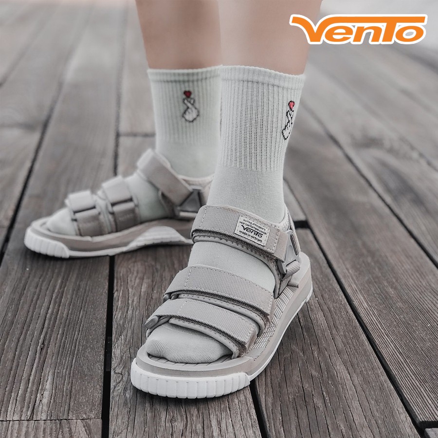 Giày Sandal Vento Nam Nữ 3 Quai SD9801 Màu Xám Ghi