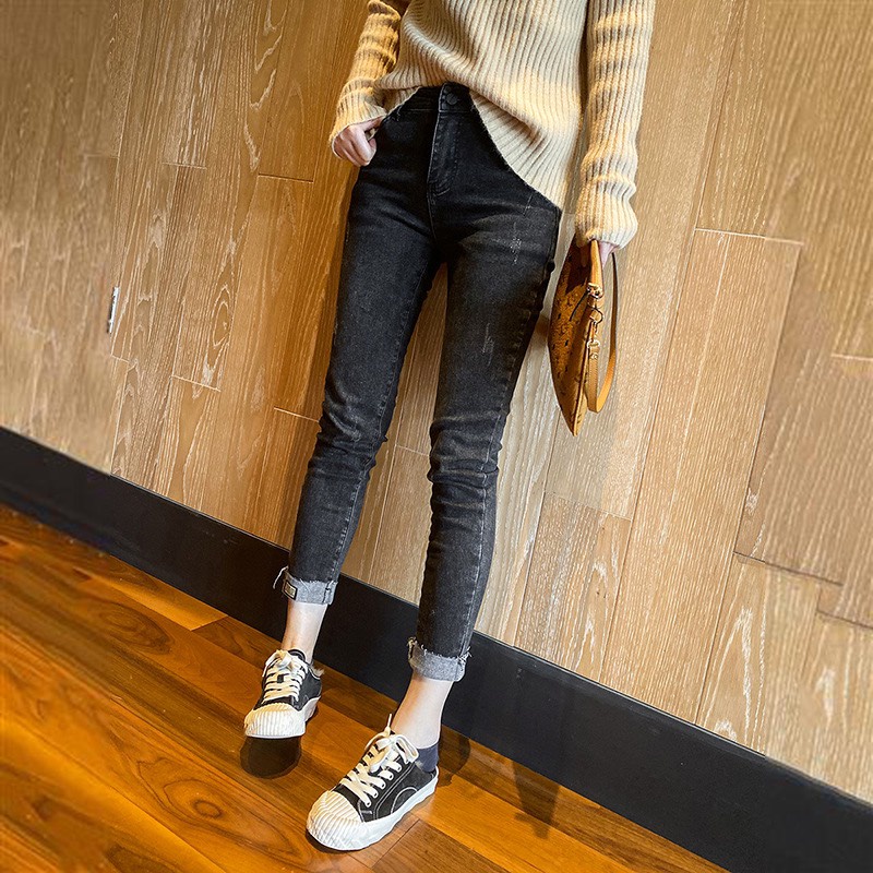[60kg-90kg] Quần jeans 9 tấc BigSize màu xám cào xước, kiểu dáng lật lai model 4291