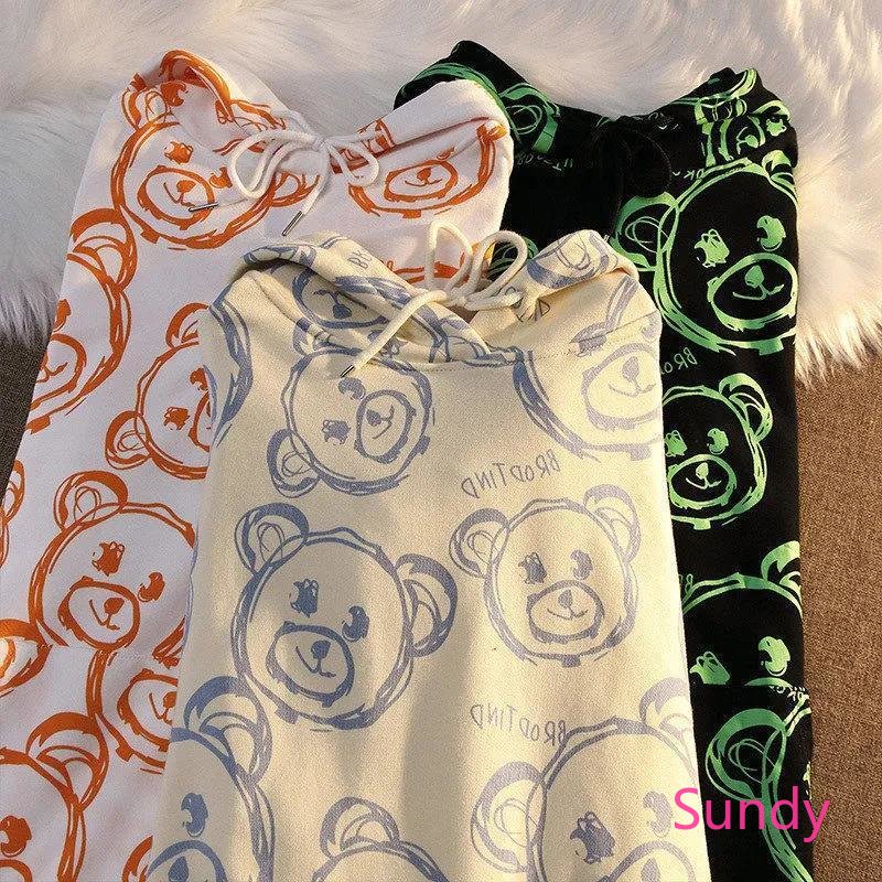 Áo Hoodie Tay Dài Dáng Rộng In Hình Gấu Dễ Thương Thời Trang Mùa Thu Cho Nữ