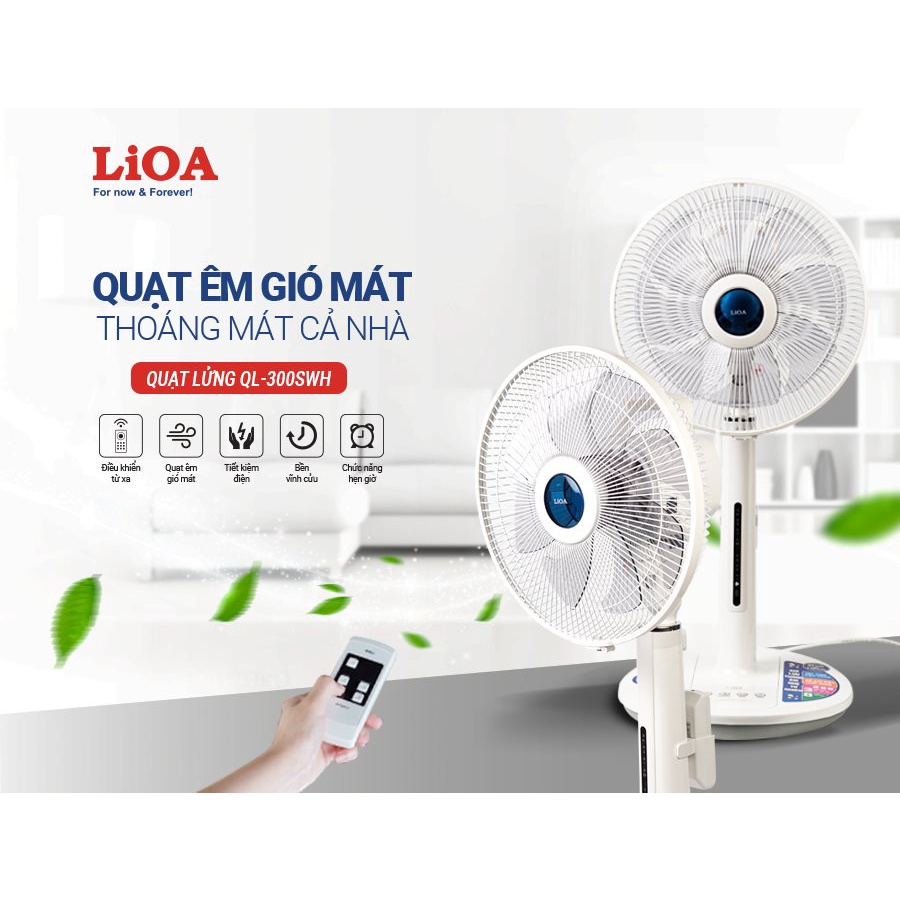 Quạt Lửng LiOA QL-300SWH Có Điều Khiển Cao Cấp Không Cần Tra Dầu, Chạy Êm