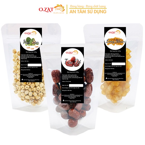 Combo hạt sen long nhãn táo đỏ khô O.ZAT Food mỗi loại 100g (táo đỏ khô 200g) - dùng nẫu chè dưỡng nhan
