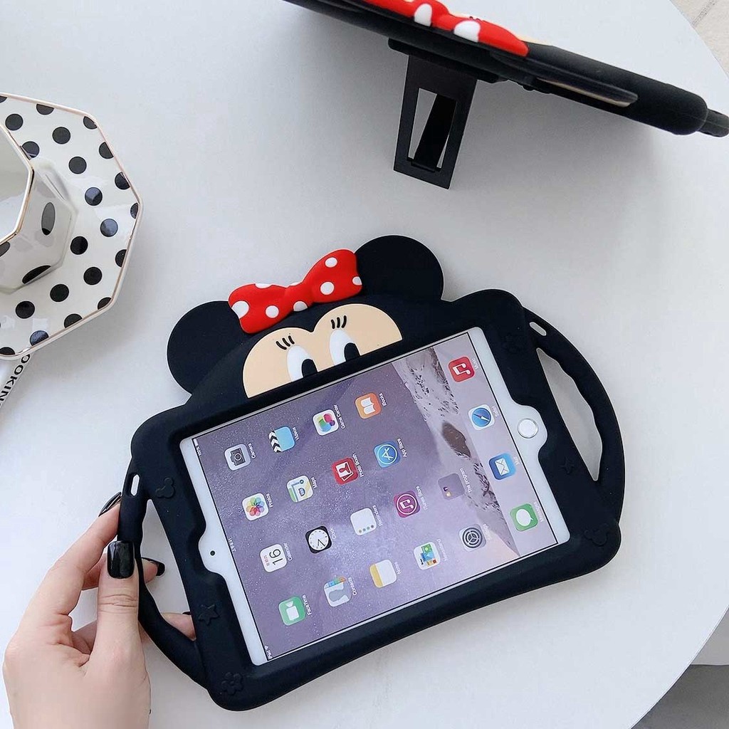 Silicone Minnie Case for Apple ipad  Air Mini 1 2 3 4 5 ipad5 6 ipad7 10.2" 7th gen Gen7  2019 Pro9.7" Tablet Cover  With Straps