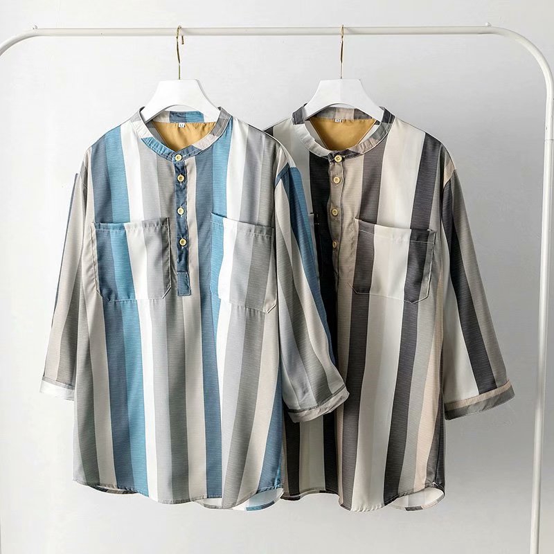 Korean Fashion Men's Short Sleeve Round Neck Striped T-shirt