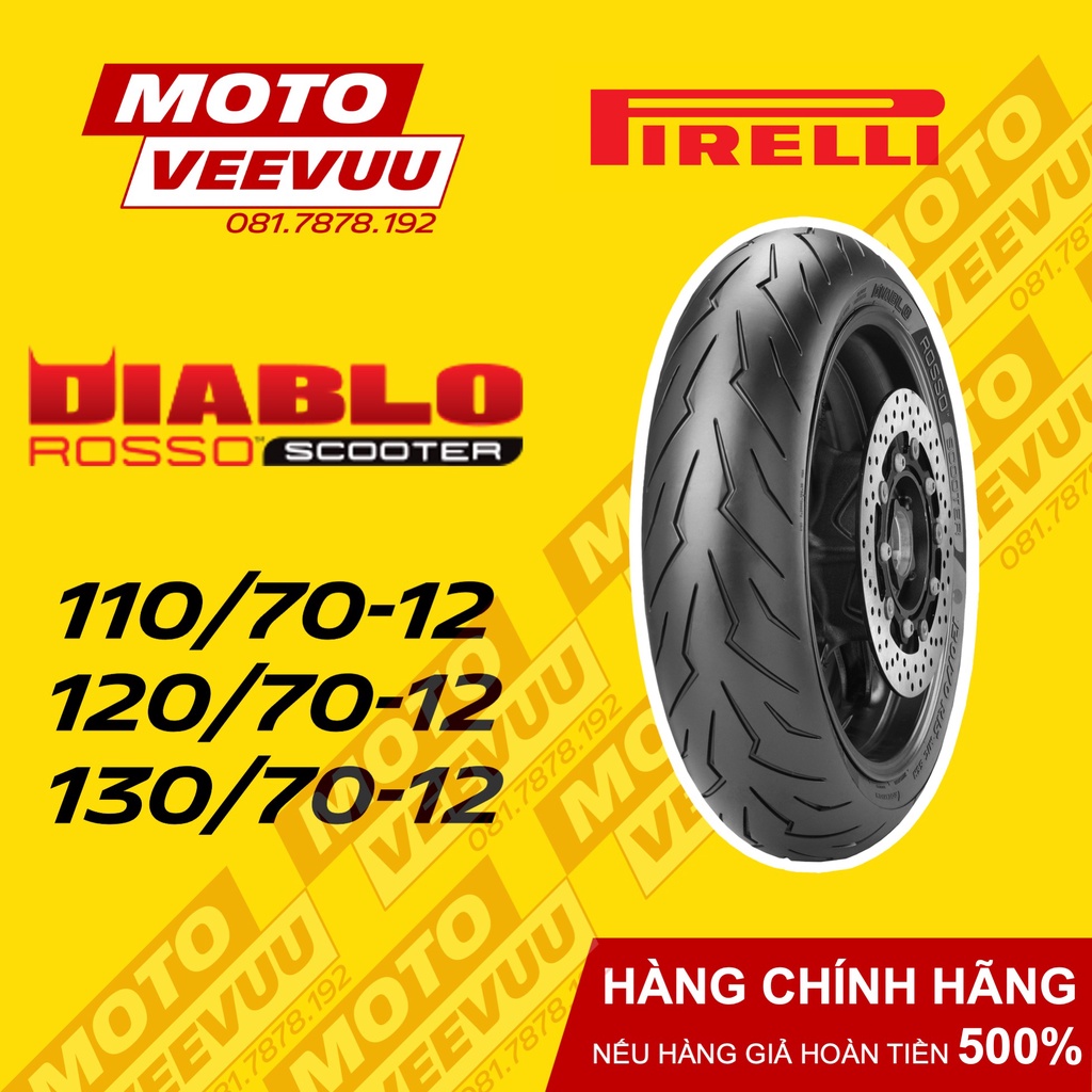 Vỏ lốp xe máy Pirelli Diablo Rosso Scooter 110/70-12 120/70-12 130/70-12 TL (Lốp không ruột)