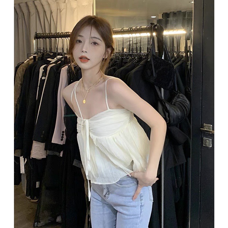 Áo croptop hai dây kiểu dáng babydoll bắt trend hot ulzzang | XANH - TRẮNG - KEM | LAPIN - V098