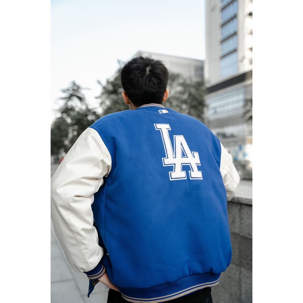 Áo khoác TLS bóng chày varsity NY LA unisex ba lớp lót bông dày dặn