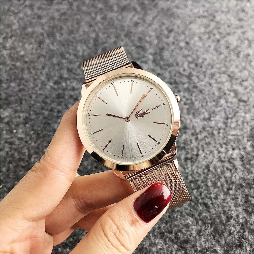 Đồng Hồ Đeo Tay Lacoste Mặt Tròn Đính Kim Cương Dây Da Dành Cho Cặp Đôi