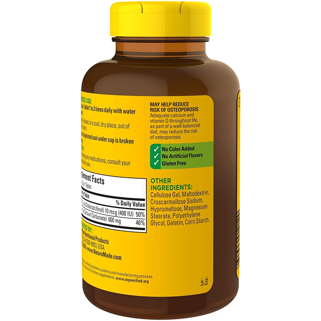 USA - Viên uống Canxi - Nature Made Calcium 600mg với vitamin D3 giúp chắc khỏe xương khớp 100/220 viên | Thế Giới Skin Care