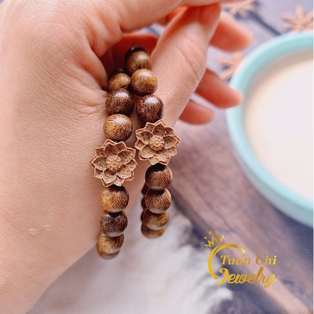 Vòng Tay Trầm Hương Mix Hoa Sen 💥 HÀNG CHUẨN💥 Vòng Trầm Hương Tự Nhiên Tặng Kèm Hộp Gấm.Sang Trọng.