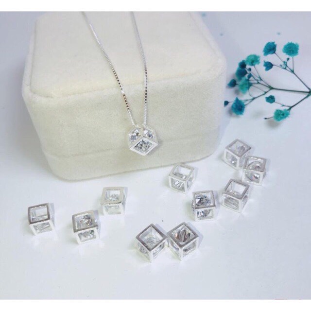 Dây chuyền nữ bạc thật hộp lập phương đá trắng sáng đẹp - Kho sỉ bạc Nhất Linh