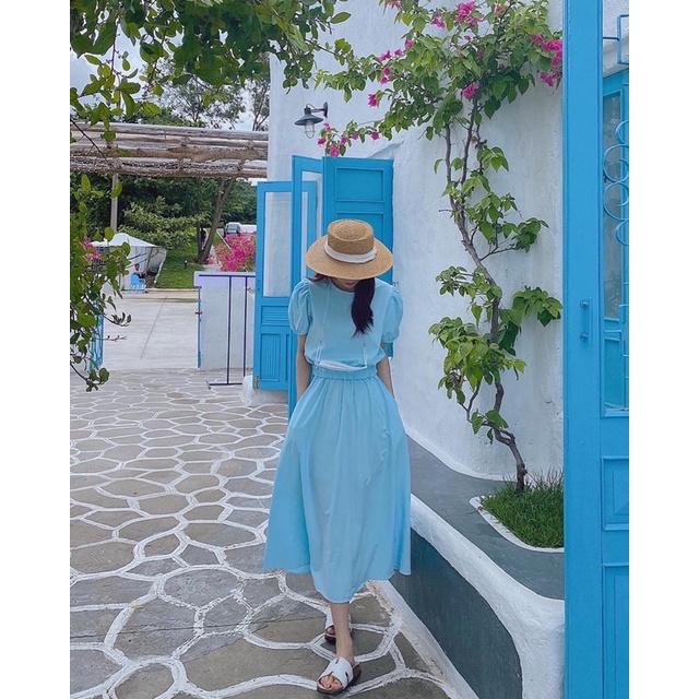 𝐀𝐳𝐮𝐫𝐚 𝐒𝐞𝐭 - Set áo croptop chân váy midi bo chun