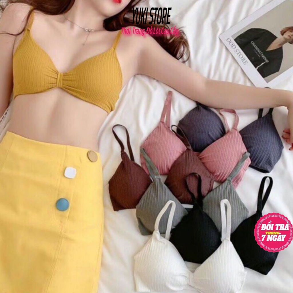 Áo bra thắt nơ chất cotton không gọng đệm mỏng nâng ngực YUKI STORE 308