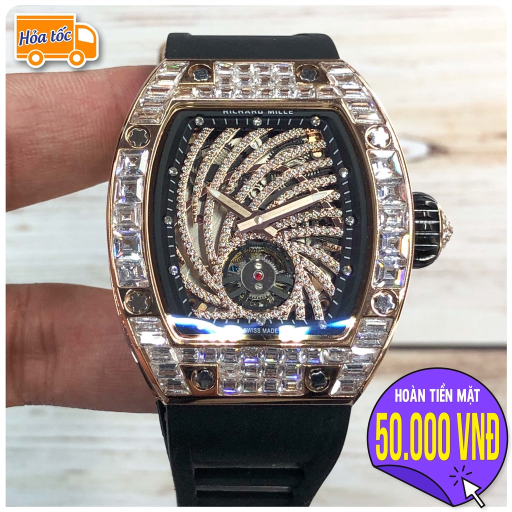 Đồng Hồ Nam Cao Cấp RM Automatic Cơ Lộ Máy Viền Full Đá