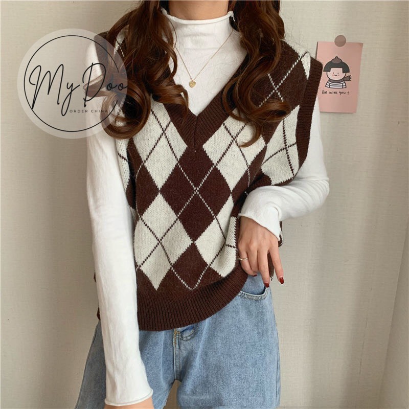 Áo gile caro Đỏ/ Đen ⚡️HÀNG LOẠI I ⚡️ áo ghi lê len nữ thì phong cách Hàn Quốc-  GL15 | BigBuy360 - bigbuy360.vn