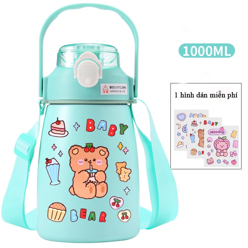 Bình nước cho bé đi học có ống hút, giữ nhiệt với lớp inox 304 cao cấp an toàn cho người sử dụng