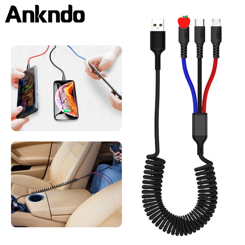 Dây cáp sạc nhanh Ankndo 1.2m USB 3 trong 1 Type C thích hợp cho iP 13 12 11 Pro XS Micro USB 3A Huawei Xiaomi 1.2M