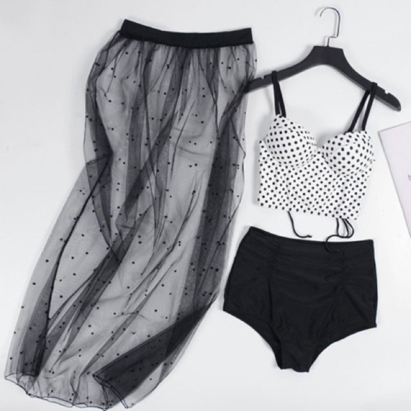 [BKN225] <HÀN> SET BIKINI 3 MÓN CHẤM BI KÈM CHÂN VÁY KIỂU HÀN (CẠP CAO) (CÓ GỌNG) | BigBuy360 - bigbuy360.vn