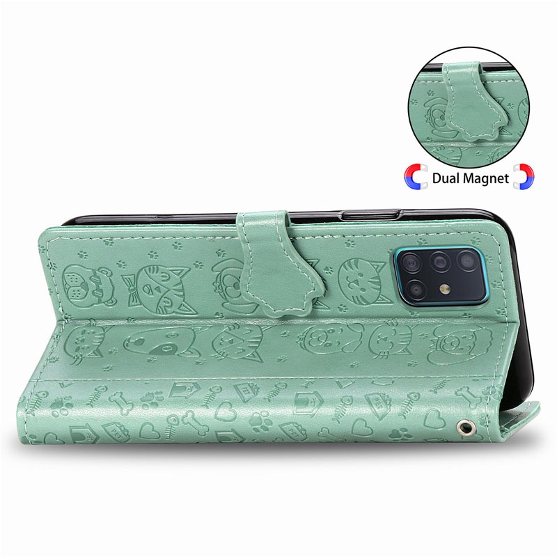 Vỏ Mèo & Chó Lật Cho Samsung Galaxy A70 A71 A70S A51 A91 A81 A80 A50S A50 A30S M80S M60S Bao Da Ví Bảo Vệ