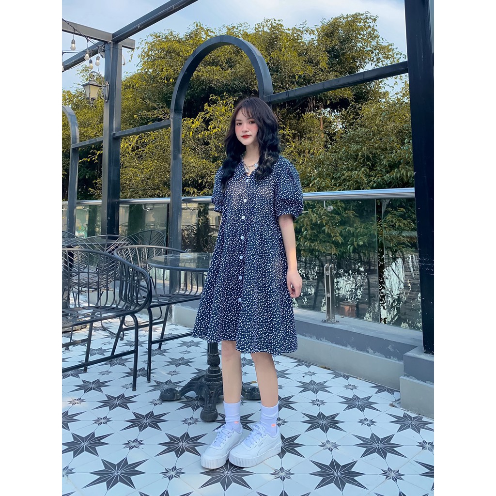 [Mã SKAMA06 giảm 8% tối đa 50K đơn 250K] VÁY BABYDOLL XANH NAVY CHẤM BI HOA NHÍ | BigBuy360 - bigbuy360.vn