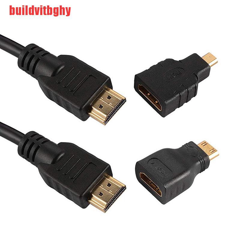 {buildvitbghy}3 in 1 Gold Plated HDMI + Mini + Micro HDMI Adapter Cable 1.5m 4.9ft High Speed IHL