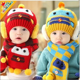 Sét mũ khăn len dễ thương cho bé