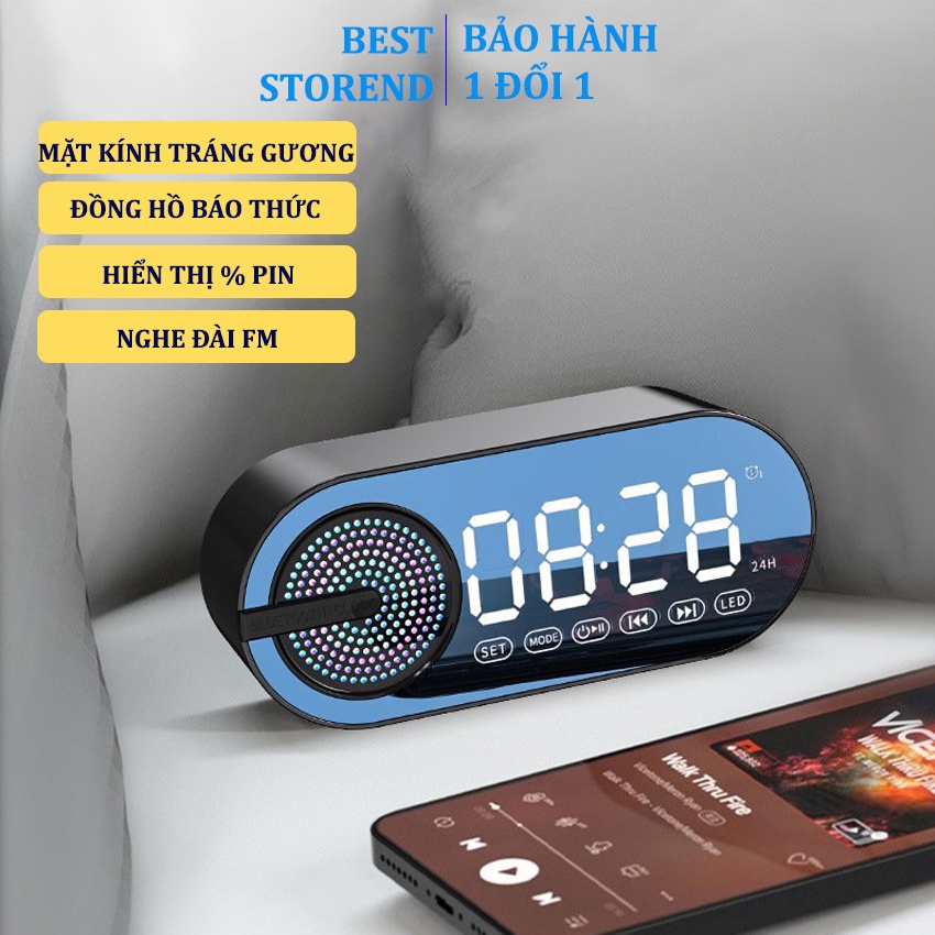Loa bluetooth Clock Speaker G30 đồng hồ báo thức kèm đèn ngủ hiển thị phần trăm pin nghe đài FM hỗ trợ thẻ nhớ