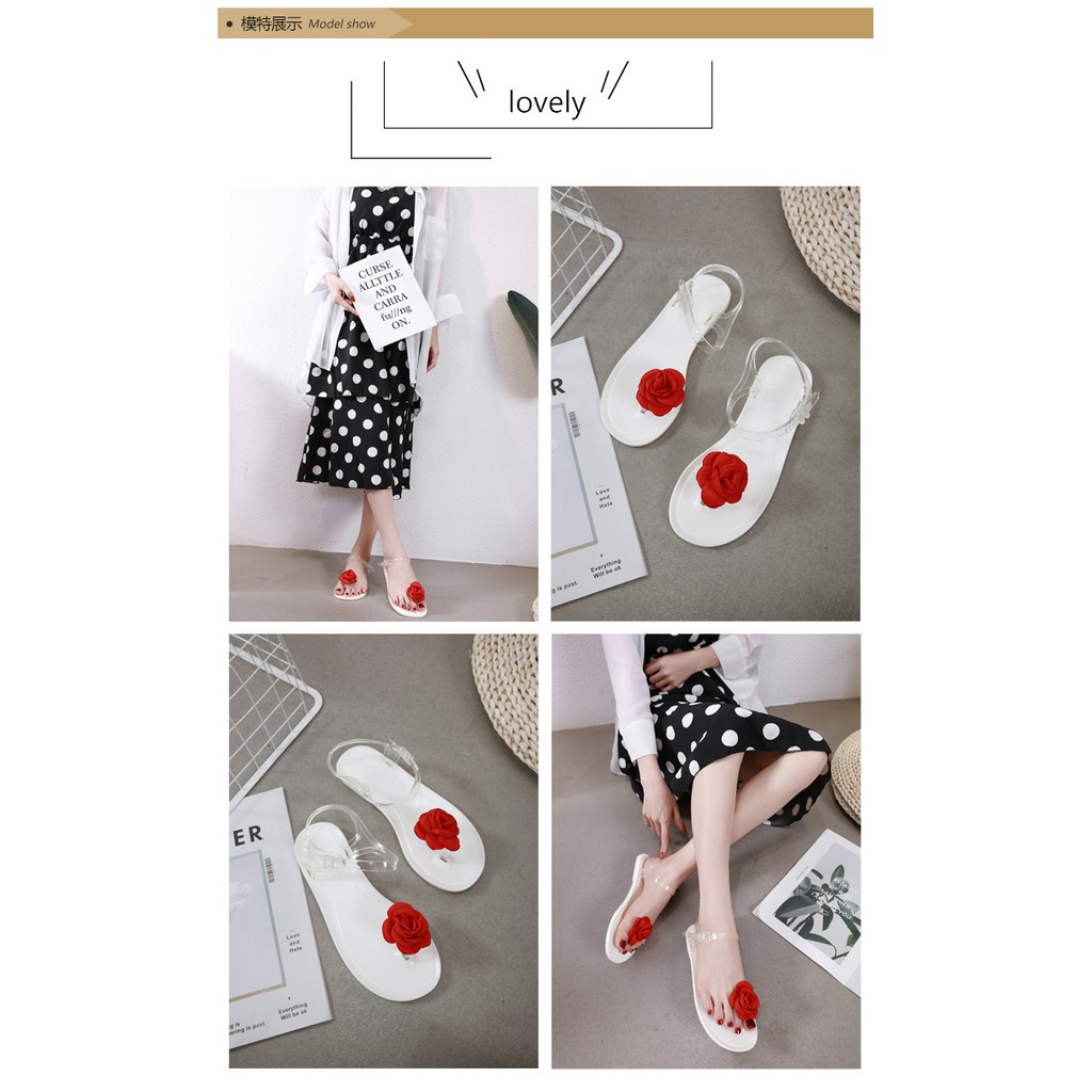 Xăng đan xỏ ngón đính hoa hồng phong cách bohemian cỡ 35-40