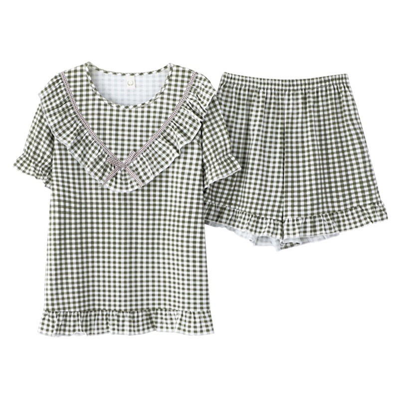 MS177 Bộ mặc nhà kẻ caro viền bèo Quảng Châu