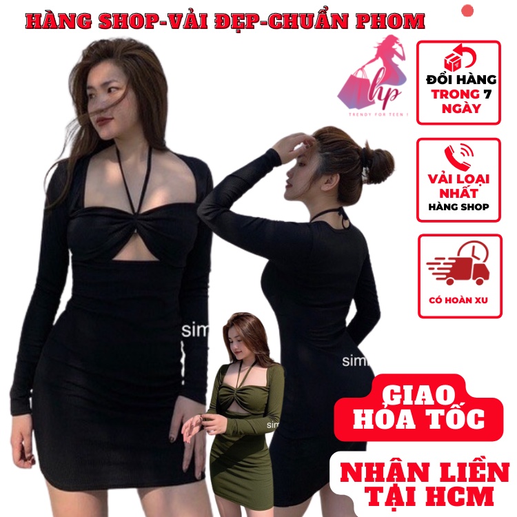 Váy đầm ôm body nữ tay dài dáng ngắn trên gối có mút ngực màu trắng đen sang chảnh dự tiệc tôn dáng cực sexy - mã VD181