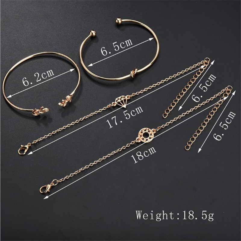 Bộ 4 Vòng Tay Mạ Vàng Hồng Thiết Kế Thắt Nút Hình Chiếc Lá Thời Trang Cho Nữ
