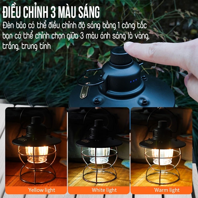 Đèn Bão Tích Điện Đèn Dã Ngoại Mountainhiker Ánh Sáng Vàng Và Trung Tính Hàng Vintage Lights Cao Cấp