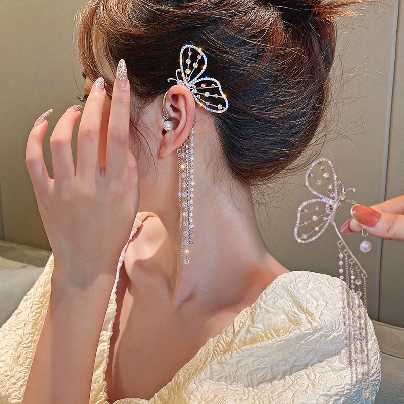 Hoa Tai Dáng Dài Hình Bướm Đính Ngọc Trai Thời Trang