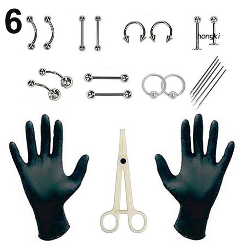 (Hàng Mới Về) Bộ Dụng Cụ Xỏ Khuyên Cơ Thể Chuyên Nghiệp Bằng Thép Không Gỉ