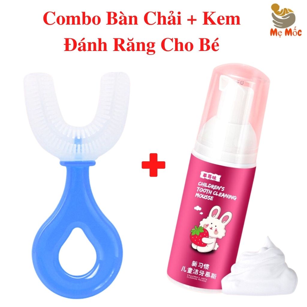 Bàn Chải Đánh Răng Chữ U Silicon Cho Bé Kèm Kem Đánh Răng Dạng Bọt An Toàn Cho Bé, Shop Mẹ Mốc ,BCCU